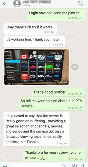 British IPTV UK — WhatsApp customer review 2