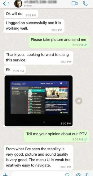 British IPTV UK — WhatsApp customer review 4