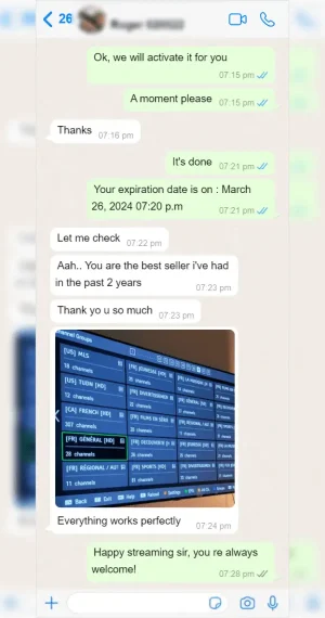 British IPTV UK — WhatsApp customer review 7